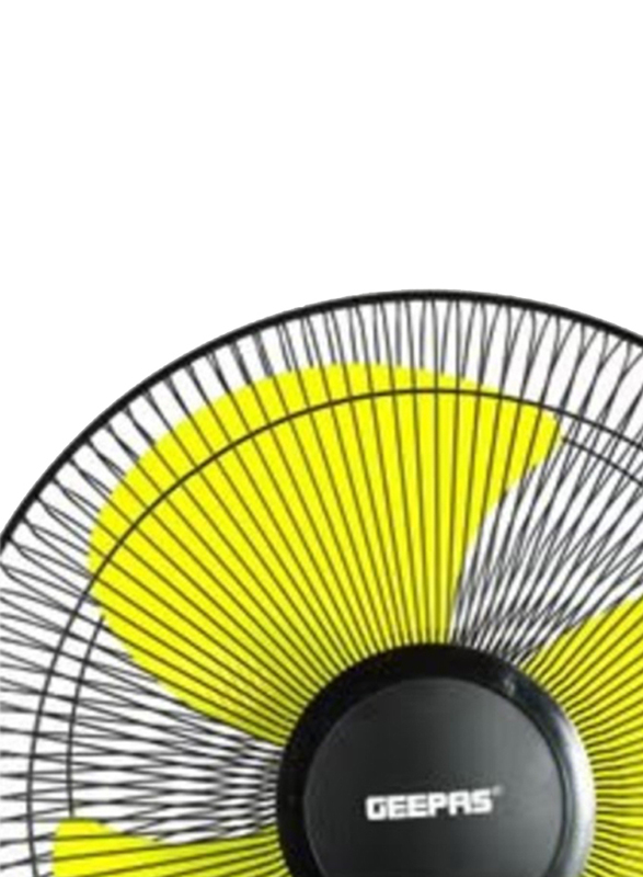 Geepas 16-Inch High Speed Pedestal Fan With 3 Blades, 130W, GF21126, Black/Yellow