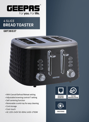 Geepas 4 Slice Bread Toaster, 1750W, GBT36537, Black