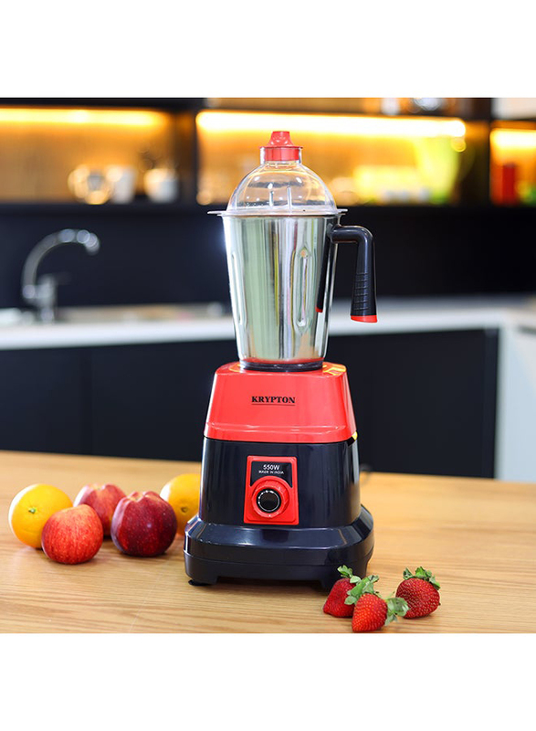 Krypton 3-in-1 Mixer Grinder with Stainless Steel Blades & Unbreakable Lids, 550W, KNB6192, Red