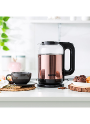 Geepas 1.7L Double Layer Electric Glass Kettle with Boil Dry Protection & Automatic Cutoff, 1500W, GK38063, Black/Rose Gold