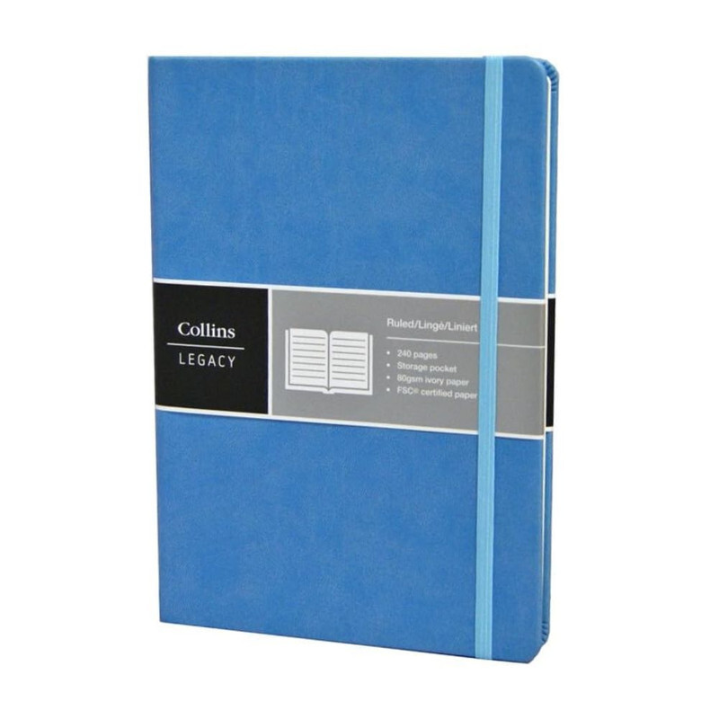 Collins Legacy A5 Hard Cover Notebook, 240 80gsm Ruled Pages - Light Blue Cover