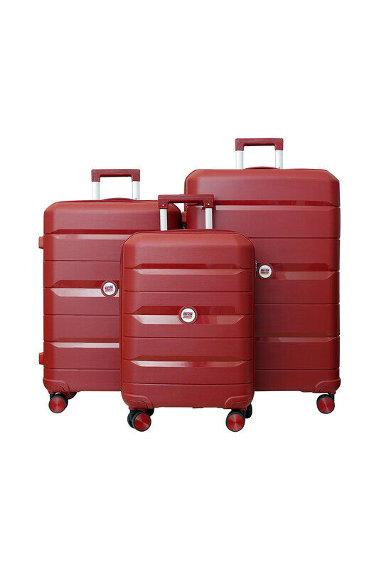 

British Tourister 3 Piece Polypropelene Hardside Spinner Luggage Trolley Set 20/24/28 Inch Red