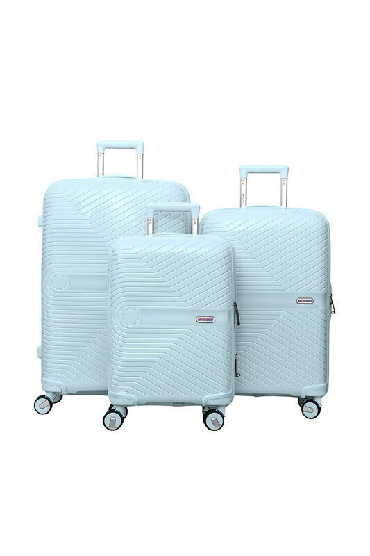 

British Tourister 3 Piece Polypropelene Hardside Spinner Luggage Trolley Set 20/24/28 Inch Blue