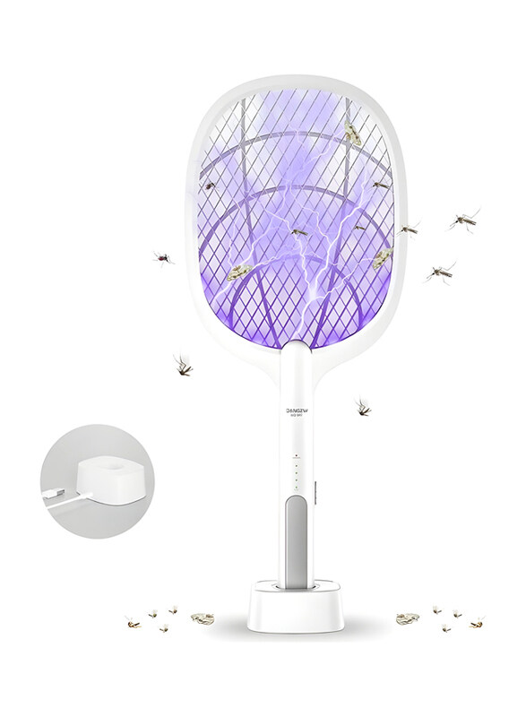 

Generic Mosquito tennis Electric Fly Swatter, Rechargeable 3000V USB Handheld Mosquito Racket Bat, 1200mAh, White