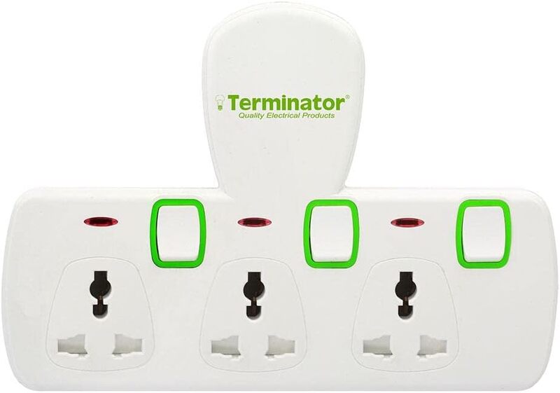 

Terminator 3 Way Universal T-Socket Multi Adaptor With Individual Switches & Indicators 13A Plug and Safety Shutter