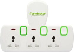 Terminator 3 Way Universal T-Socket Multi Adaptor With Individual Switches & Indicators 13A Plug and Safety Shutter