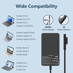 65W Microsoft Surface Laptop Adapter for Surface Pro 8/ X/Pro 7/7/ 5/4/3, 4/3/2 Surface Book, Surface Go 3/2/1, Black