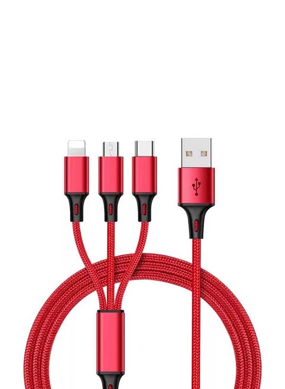 1.25 Meter 3-in-1 Nylon Braided Multi USB Cable, USB A Male to Multiple Types for Smartphones/Tablets, Red