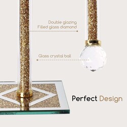 Crystal Paper Towel Holder with Filled with Sparkly Crystal Crushed Diamond & Cube Base, Gold