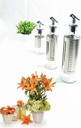300ml Leak-proof Stainless Steel Olive Oil Dispenser Bottle for Cooking Oil & Vinegar Cruet, Silver/Clear