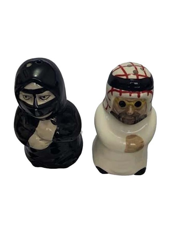 Arab Couple Ceramic Salt Pepper Shaker Burqa Hatta Agal, 2 Pieces, Black/White