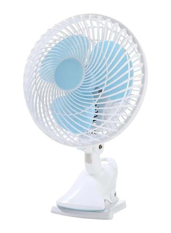 Viwo 8-Inch Electric Table Fan with Multiple Speed Settings/Oscillation/Rotating & Static Features, White/Blue