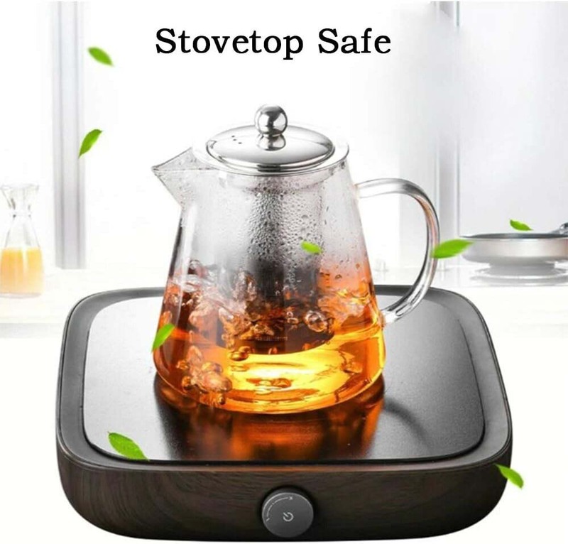 950ml Tmost Stovetop Safe Glass Teapot with Infuser for Blooming & Loose Leaf Tea, Transparent