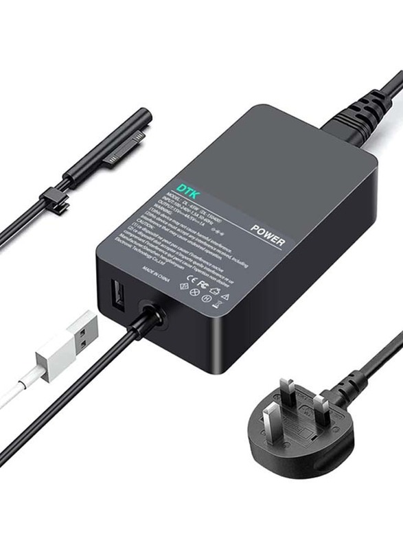 DTK Surface Pro Charger 15V 4A 65W Laptop Power Adapter for Microsoft Surface Pro 3/4/5/6/7/8/X Pro, 2017 Surface Book 1/2/3, Surface Go 1/2, Surface Tablet 1706 with USB Charging Port, Black