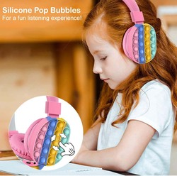 Wireless Over-Ear Noise Cancelling Headphones With Silicone Fidget Pop Bubbles Microphone, Pink