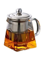 950ml Inkle Heat Resistant Glass Teapot with Stainless Steel Infuser Heated Container with Square Filter Basket, Clear/Silver