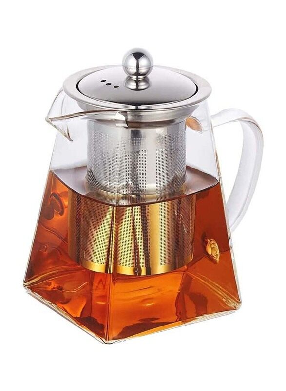 950ml Tapit High Borosilicate Glass Square Tea Kettle with Stainless Steel Infuser for Loose Leaf Tea & Blooming Tea, Transparent