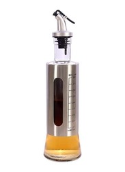 300ml Shinzy Glass Oil Bottle  with Measuring Scale for Olive Oil, Sauces & Vinegar, Silver/Clear