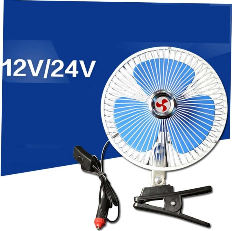 8 Solar Powered 12V Car Clip-On Window Oscillating Fan, Blue
