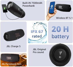 JBL Charge 5 IP67 Waterproof Portable Speaker with Powerbank, Squad