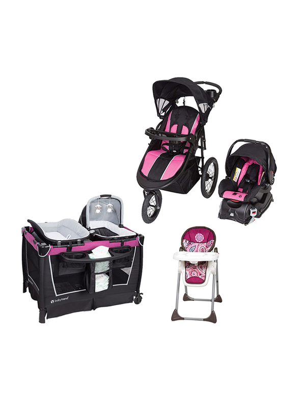 Baby Trend Cityscape Jogger Travel System Rose & Sit Right High Chair Paisley & Retreat, Multicolour