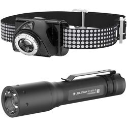 Ledlenser 2-Piece SEO7R Head Lamp and P3 Flashlight Combo Set, Black