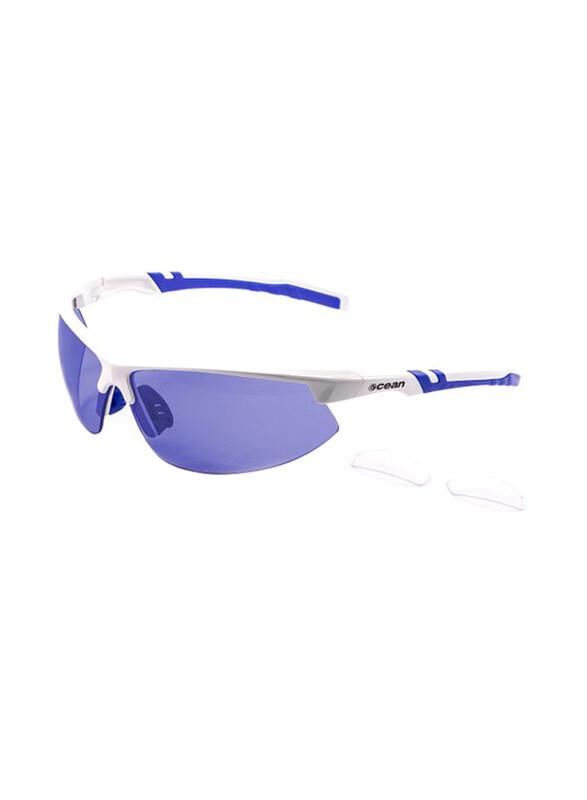 

Ocean Glasses Lanzarote Half-Rim Sport White/Blue Frame Sunglasses Unisex, 2 Lens Blue Revo+Transparent