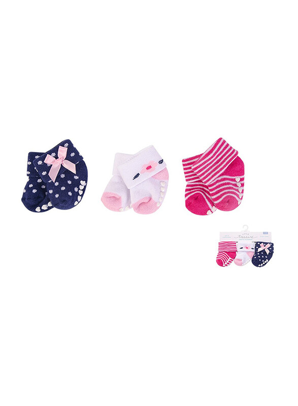 

Little Treasure Baby Terry Socks with Non-Skid Polished, 3 Pieces, Multicolour