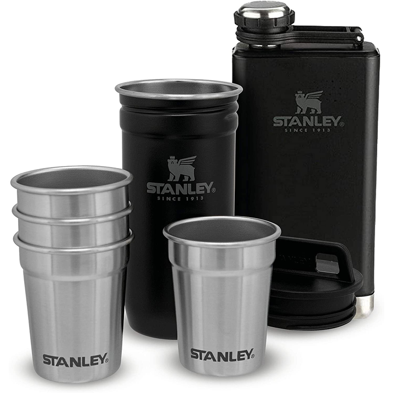 Stanley 6-Piece 59ml/0.32 Ltr Stainless Steel Shots Glasses & Container Flask Set, Matt Black