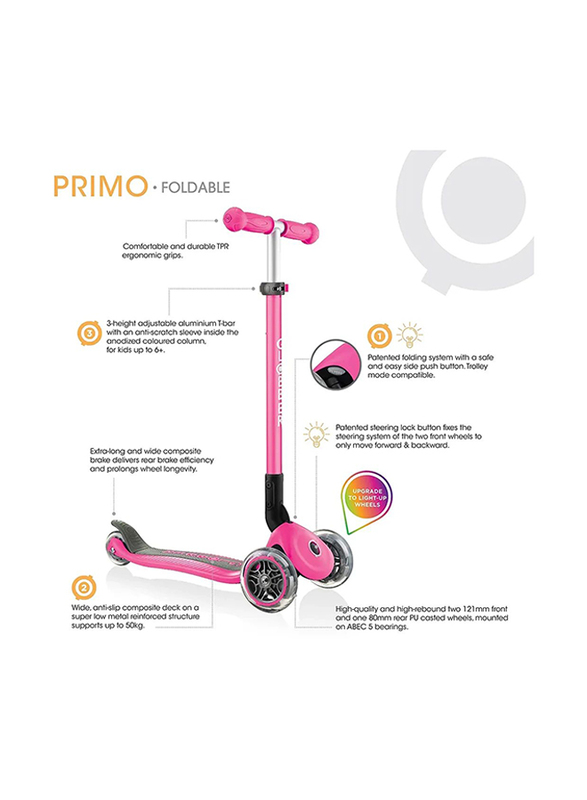 Globber Primo Foldable Scooter, Dark Pink