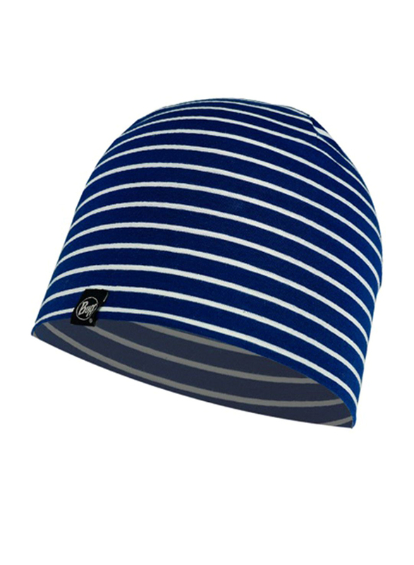 Buff Denim Stripes Cotton Hat Unisex, One Size, Blue