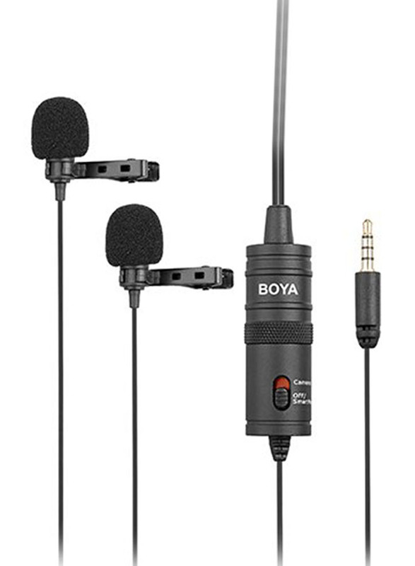 Boya Dual Lavalier Microphone for Smartphone/DSLR Camera/Camcorders/PC, Black