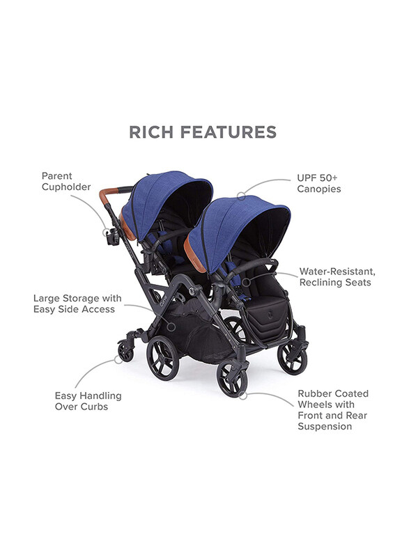 

Kolcraft Contours Curve Double Stroller, Blue/Black