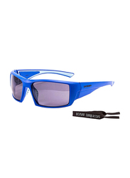 Ocean Glasses Polarized Full Rim Rectangular Aruba Matte Blue Frame Sunglasses Unisex, Smoke Lens, 66/10/140