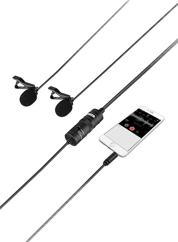 Boya Dual Lavalier Microphone for Smartphone/DSLR Camera/Camcorders/PC, Black