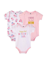 Hudson Baby Short Sleeve Bodysuit Set for Mummy's Baby Girls, 3-Piece, 6-9 Months, Multicolour