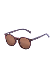 Ocean Glasses Polarized Full Rim Round Lizard Wood Bamboo Brown Arm Frame Sunglasses Unisex, Smoke Lens, 56/13/145
