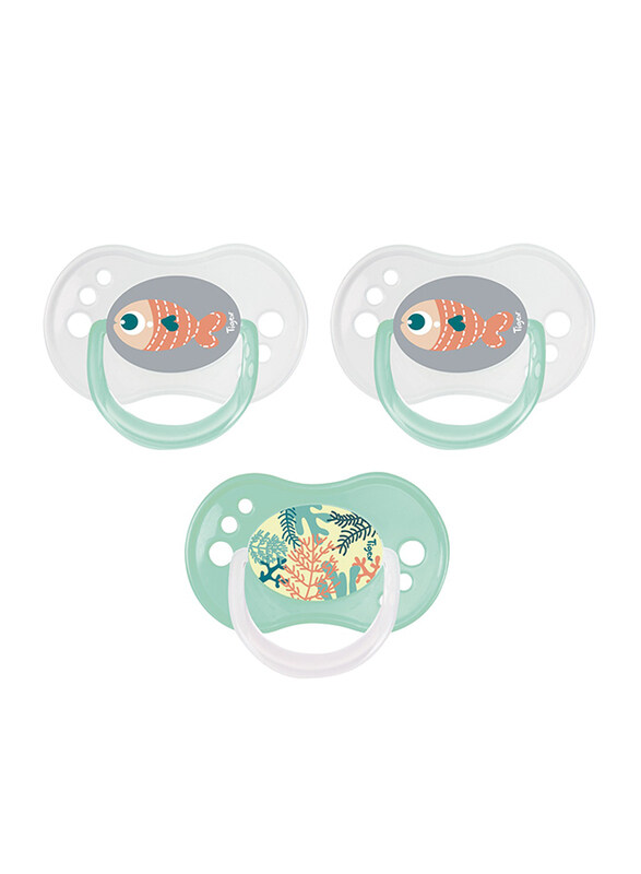 

Tigex 3-Piece Reversible Silicone Pacifier Set, 0-6 Months, Teal/White