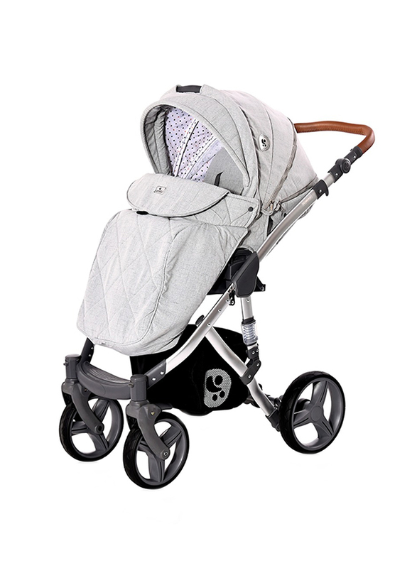 Lorelli Classic Rimini Baby Stroller with Mama Bag, Grey/Black Dots