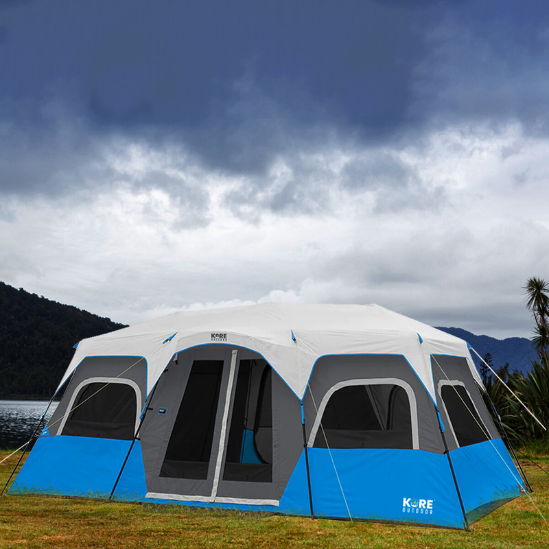 Kore Outdoor Lighted Instant Cabin Tent, 12 Person, Grey/Blue