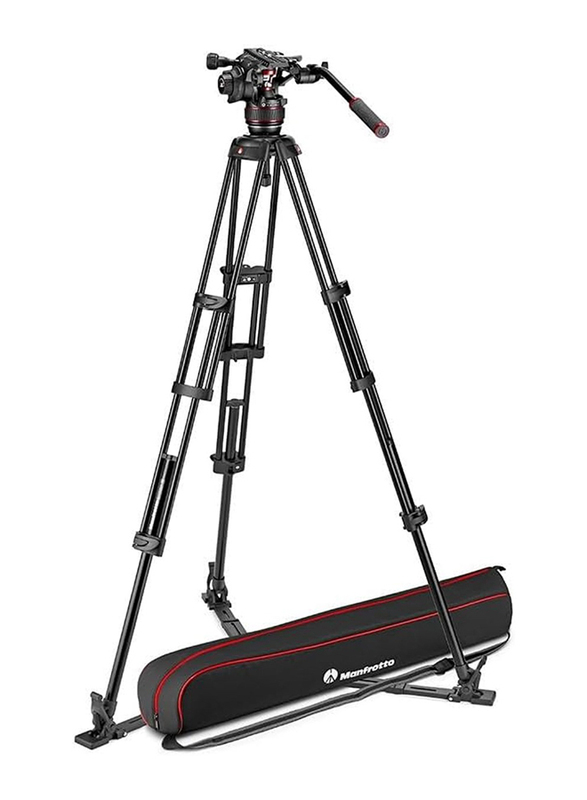 Manfrotto Nitrotech 608 Video Head with Aluminium Twin Leg Ground Spreader Tripod Kit, Black