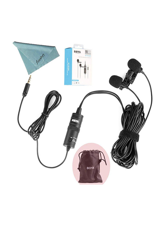 Boya Dual Lavalier Microphone for Smartphone/DSLR Camera/Camcorders/PC, Black