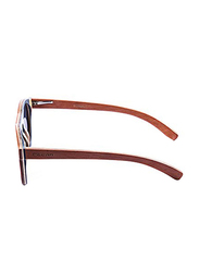 Ocean Glasses Polarized Full Rim Round Fiji Brown Wood Frame Sunglasses Unisex, Brown Lens, 46/13/120