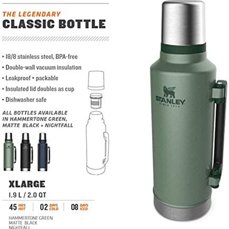 Stanley 1.9 Ltr The Legendary Classic Stainless Steel Vacuum Water Bottle, H. Green