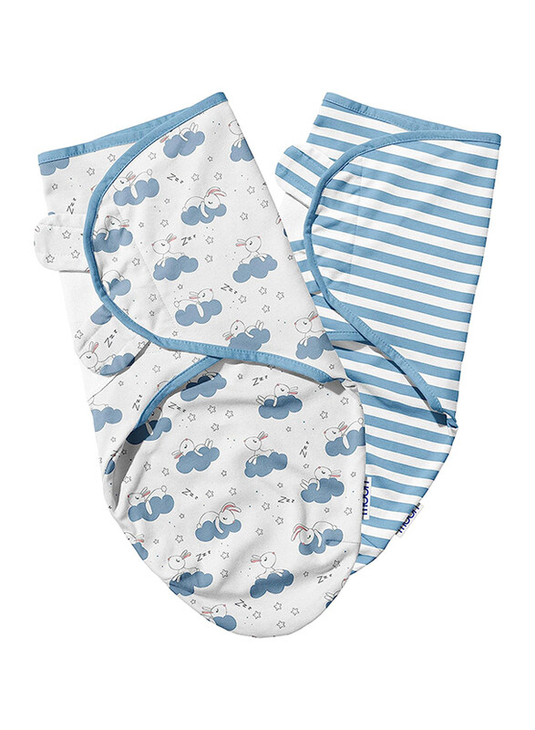 

Moon Organic Rabbit & Stripes Swaddle, Newborn, 2 Pieces, Blue