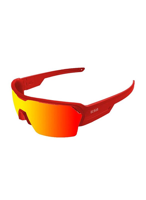 Ocean Glasses Half Rim Shield Race Matte Red Sunglasses Unisex with Revo Red Lens and Red Nose Pad