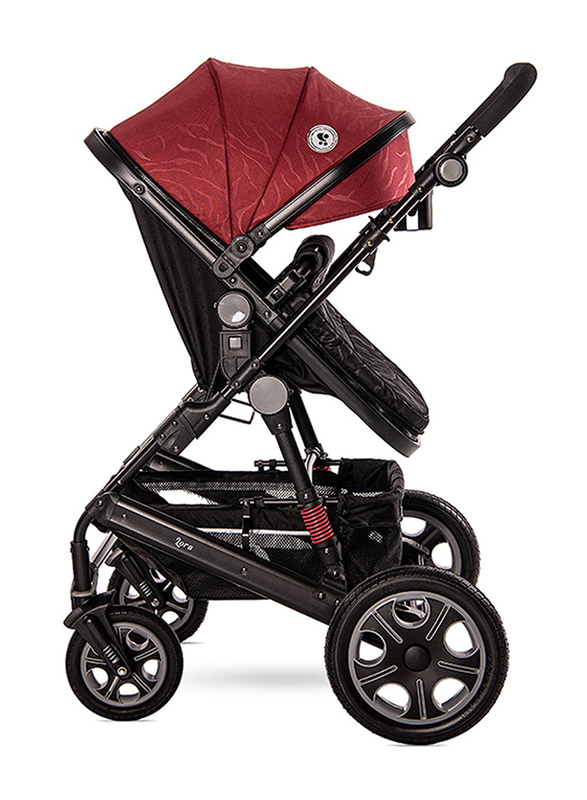 Lorelli Premium Lora Baby Stroller with Mama Bag, Luxe Red Elephants