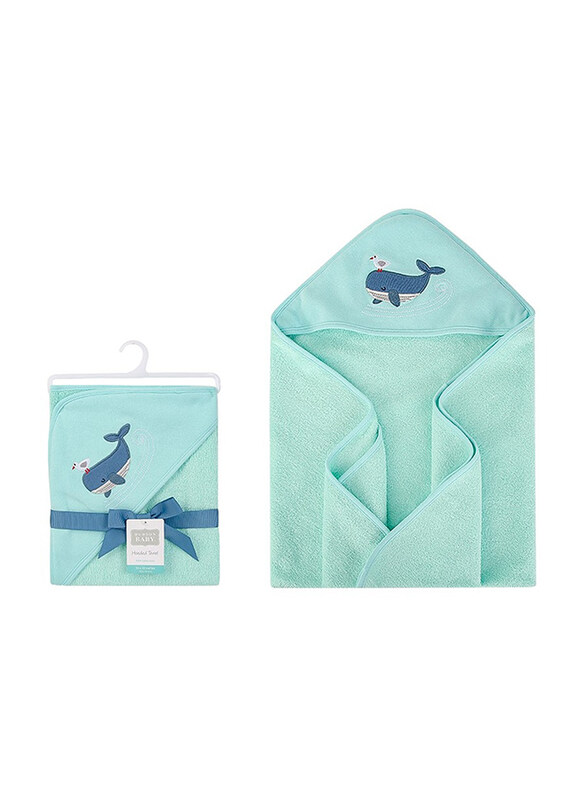 

Hudson Baby Whale Woven Terry Hooded Towel for Baby Boys, Blue