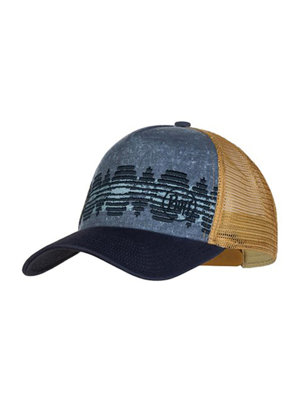 Buff Tzom Stone Printed Trucker Cap Unisex, One Size, Blue