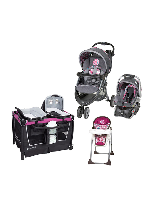 Baby Trend Ez Ride5 Travel System Paisley & Sit Right High Chair Paisley & Retreat Nursery Center, Multicolour
